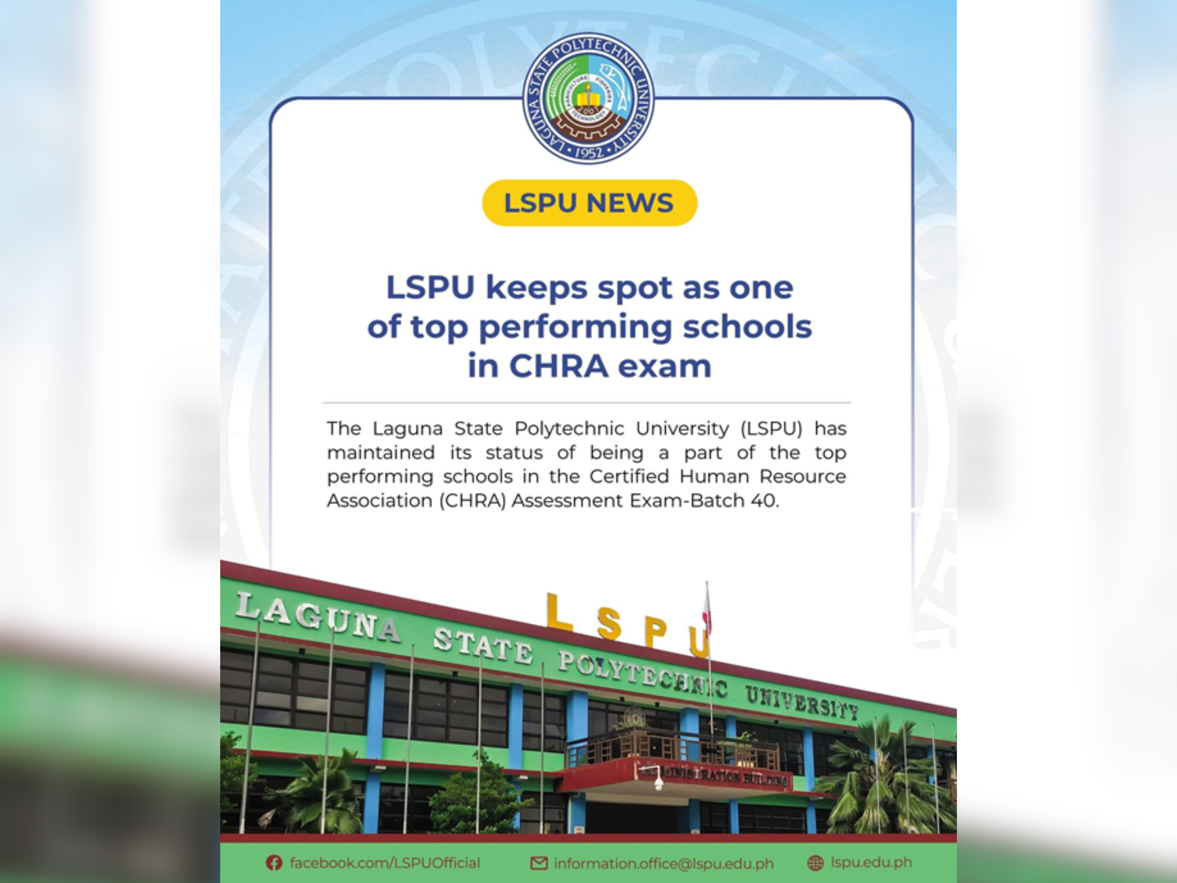 LSPU keeps spot as one of top performing schools in CHRA exam